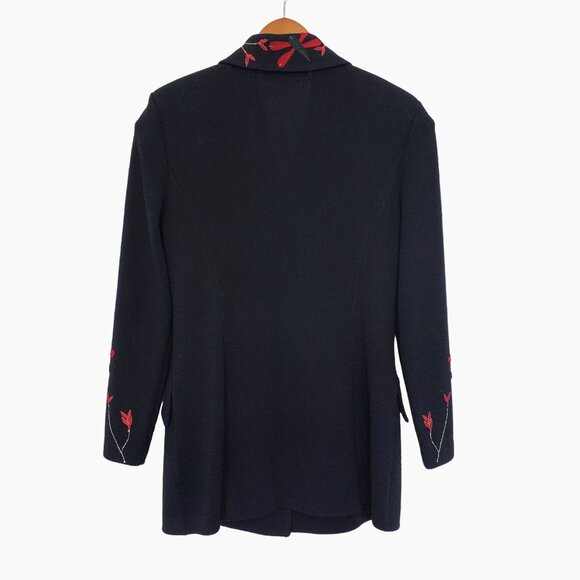 St. John Collection Black Pant Suit w/Red Dragonflies & Ornate Gold Embroidery - Picture 2 of 9